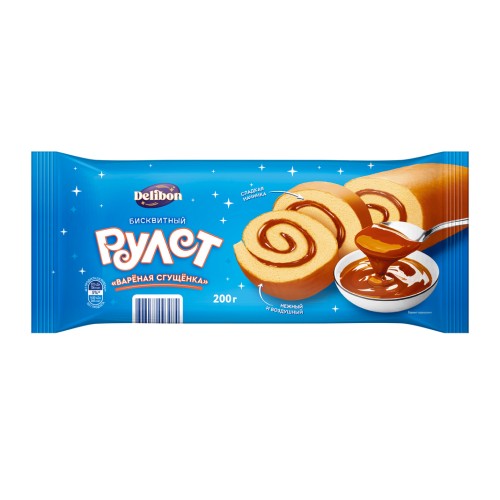 Рулет DELIBON бисквитный с начинкой Вареная сгущенка 200г