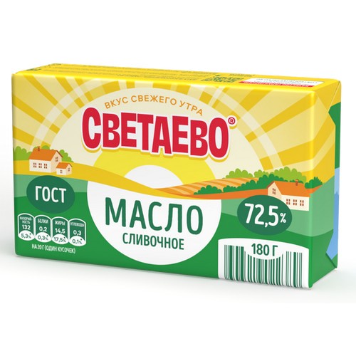Масло СВЕТАЕВО Крестьянское сладко-сливочное 72.5% 180г