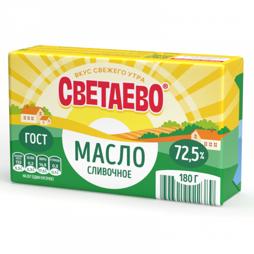 Масло СВЕТАЕВО Крестьянское сладко-сливочное 72.5% 180г