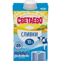 Сливки СВЕТАЕВО ультрапаст. 10% 500мл