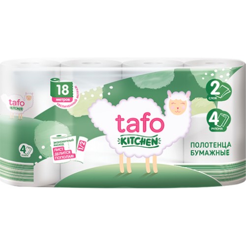 Полотенца TAFO бумажные 2 слоя 4 рулона