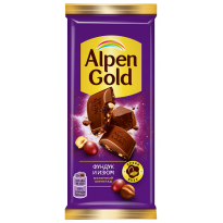 Шоколад Alpen Gold молочн. с фунд. и изюмом 80г