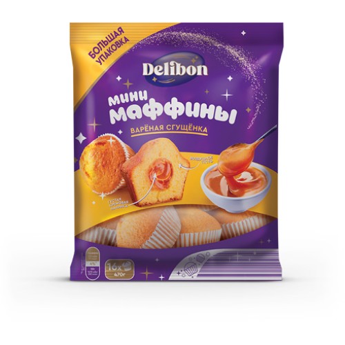 Мини-маффины DELIBON с начинкой вареная сгущенка 470г
