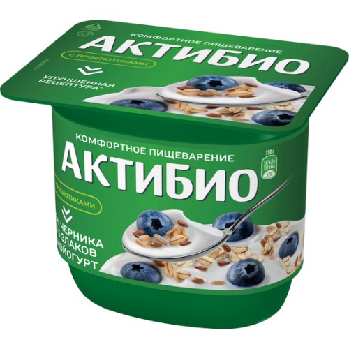 Биойогурт Актибио с черник/злак/льнян.семен.об. 3% 130г
