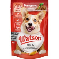 Корм WATSON с говядиной в соусе для собак 85г